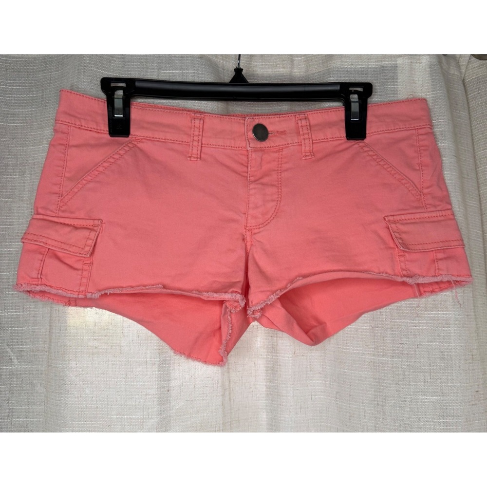 Y2K Vintage Mudd Low Rise Cutoff Shorts Raw Hem Coral Pink 2000s Stretch Size 5‎